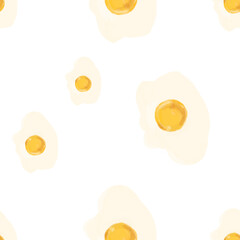 Watercolor seamless pattern, scrambled eggs, eggs. Healthy eating, protein breakfast, hand drawn snacks on a white background. pattern with egg