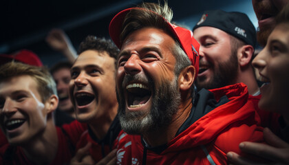 A group of men cheering at a sports event generated by AI