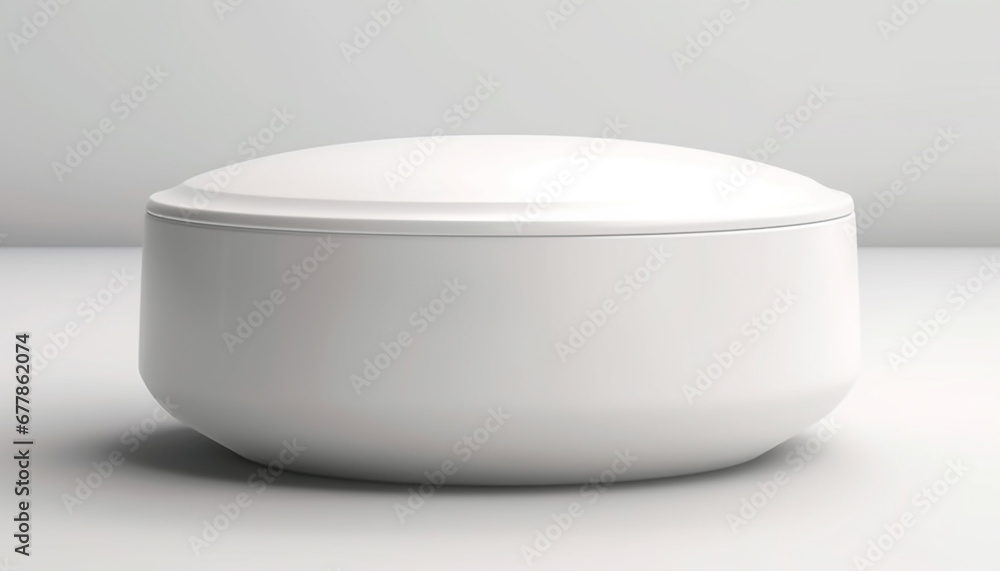 Poster smooth metallic bowl on pedestal, digitally generated image with reflection generated by ai