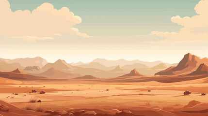 Fototapeta na wymiar Desert landscape background with sand and mountains. Vector illustration in cartoon style