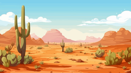 Desert landscape with mountains and sand. Vector illustration in cartoon style