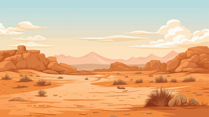 Desert landscape with mountains and sand. Vector illustration in cartoon style © xxstudio