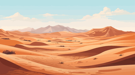 Fototapeta na wymiar Desert landscape with mountains and sand. Vector illustration in cartoon style