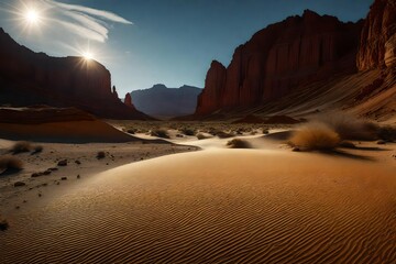 Fototapeta na wymiar The dynamic interplay of light and shadow on a textured desert floor