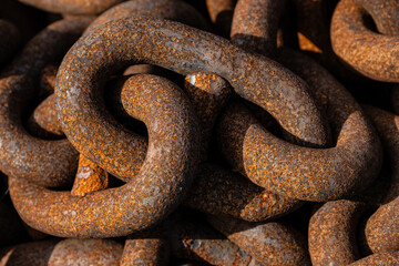 Detail of rusty iron anchor chain.