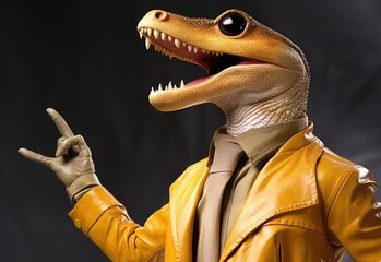 Close-up of a salamander wearing glasses. Portrait of a salamander. Anthopomorphic creature. A fictional character for advertising and marketing. Humorous character for graphic design.