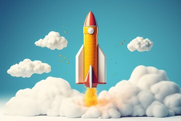 Rocket in the clouds, 3d illustration, Ai Generated