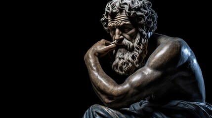 The figure of an elderly man sitting thoughtfully. Greek philosopher. Education and training concept. Illustration for banner, poster, cover, brochure or presentation.