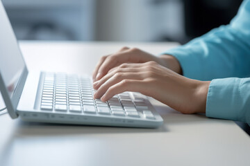 hands of a person typing a search query on a sleek and modern keyboard, highlighting the initial step in the process of seeking information