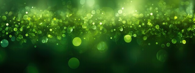 green eco glitter bokeh background. backdrop of shiny blurry particles