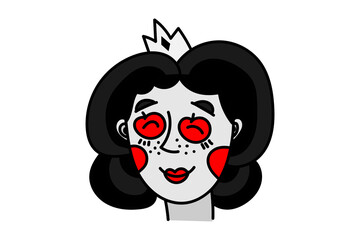 Red apple white cartoon smiling princess girl. Cartoon character vector illustration. Beautiful girl, woman, fairy tale.