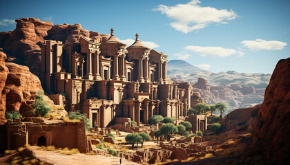 Naklejka premium Majestic sandstone monument, ancient ruin, spirituality in nature architecture generated by AI