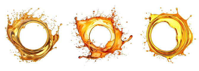 Engine oil splashes in a circular shape, isolated on a transparent  background.oil  Engine splash. - obrazy, fototapety, plakaty