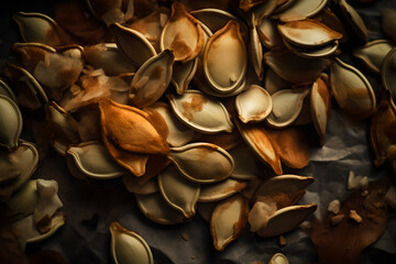 A close up of Pumpkin seeds - obrazy, fototapety, plakaty