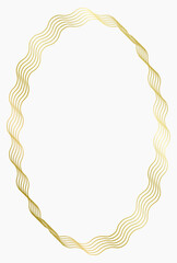 Golden metal oval frame isolated on white. Vector frame for photo. Frame for text, certificate, pictures, diploma. Wavy frame. Gold, luxury