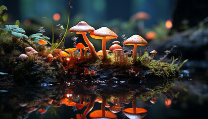 Freshness of autumn forest, edible mushroom growth generated by AI - obrazy, fototapety, plakaty