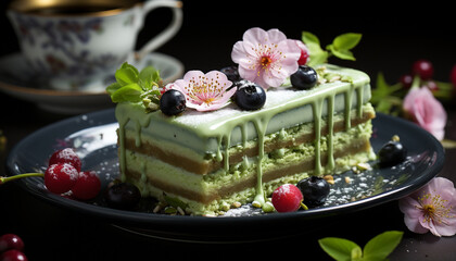 Freshness and indulgence on a gourmet dessert plate generated by AI