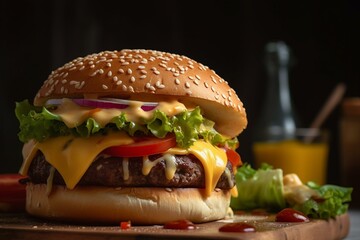 A delicious burger with two layers of cheese. Generative AI