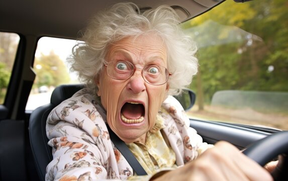 Funny grandma driving a car