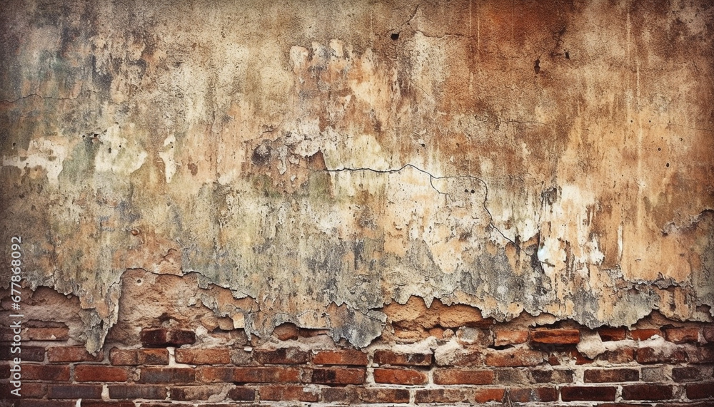 Aufkleber rusty old building feature with weathered concrete and textured brick generated by ai