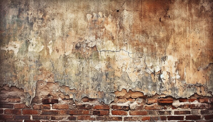Rusty old building feature with weathered concrete and textured brick generated by AI