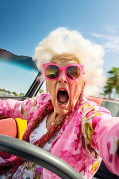 Funny grandma driving a car