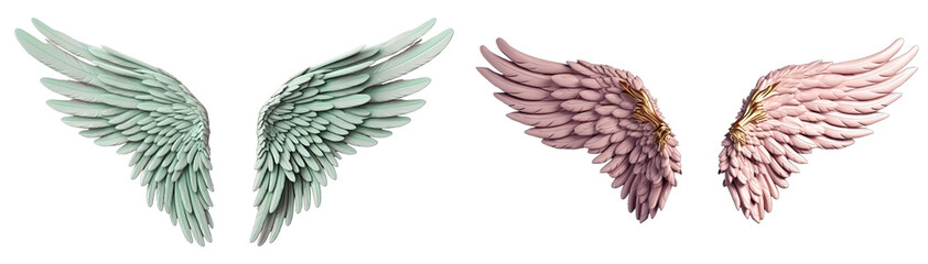Fototapeta premium Mint Green angel wings isolated on transparent background.Mint Green wings. 