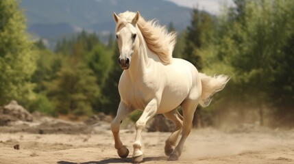 Palomino horse shows off while prance