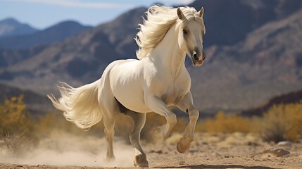 Palomino horse shows off while prance - obrazy, fototapety, plakaty