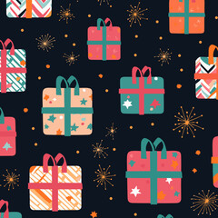 Vector seamless pattern. Gift boxes