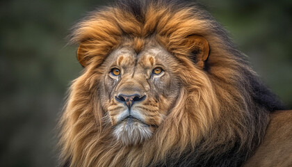 Fototapeta premium Large feline mammal with a majestic mane in African wilderness generated by AI