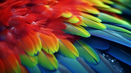 Tropical bird design on colourful Parrot Macaw wing photographed in Pantanal, Brazil