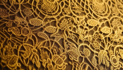Elegant homemade crochet doily with ornate gold colored thread design generated by AI - obrazy, fototapety, plakaty