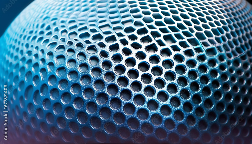 Aufkleber metallic blue sphere with hexagon grid backdrop and shiny reflection generated by ai