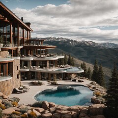 Fototapeta na wymiar modern and luxurious villa overlooking the mountains of Colorado