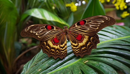 Vibrant colors of butterfly wings showcase beauty in nature elegance generated by AI