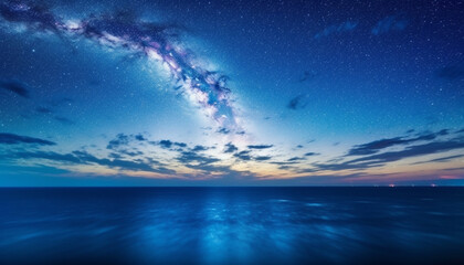 Fototapeta na wymiar Milky Way illuminates majestic mountain in vibrant blue night sky generated by AI