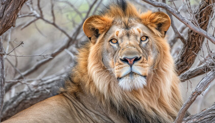 Majestic lioness resting in natural beauty of African savannah generated by AI