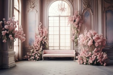 Romantic Pink Flower-filled Room with Opulent Decor