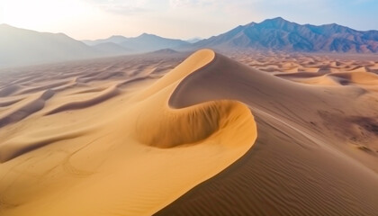 Fototapeta na wymiar Majestic sand dunes ripple in arid Africa extreme terrain generated by AI