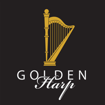 golden harp icon isolated on black background