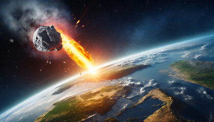 meteor impact with earth fireball asteroid in collision with planet