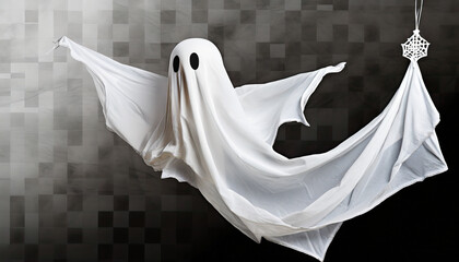 flying halloween ghost in a white sheet png file of isolated cutout object on transparent background