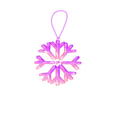 A colored glass Christmas tree ornament, a snowflake with glints, on a string in PNG format