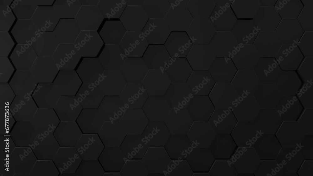 Poster 3d abstract black animation background. abstract dark hexagon mosaic looping animation wall.