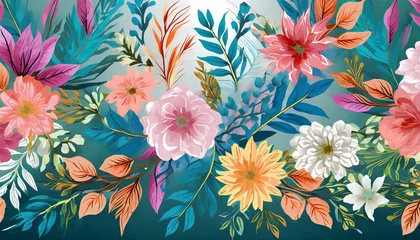 Türaufkleber abstract colorful flowers and leaves bouquets are isolated in the background suitable for greeting cards designs wallpaper backgrounds textiles fashion or flyers illustration ai generative © Emanuel