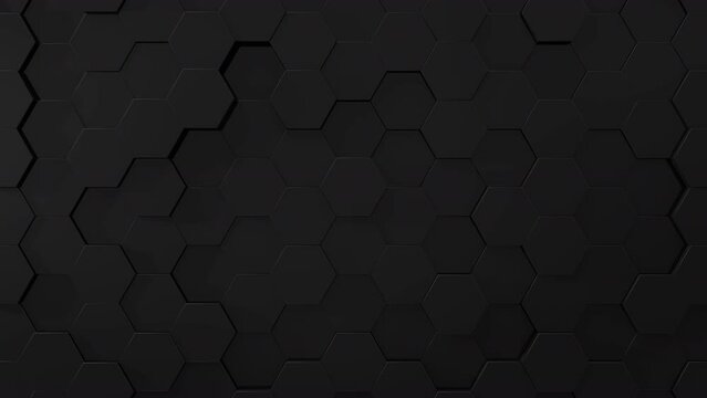 3d abstract black animation background.  Abstract dark hexagon mosaic looping animation wall.