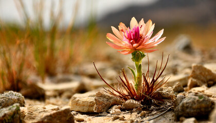 a close up of a resilient flower showcasing life in the harsh environment representing the tenacity...