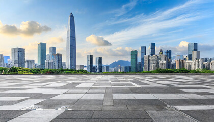 city square and skyline with modern buildings scenery in shenzhen guangdong province china - obrazy, fototapety, plakaty