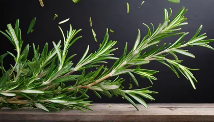 Fototapete Rund fresh green organic rosemary leaves flying on transparent background ingredient spice for cooking frame collection for design © Emanuel